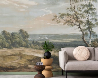 Vintage Accent Wall Mural, Vintage Forest Scene Wall Mural, Rural Painting, Vintage Scenic Wallpaper, Art Wall décor, Nursery and room décor