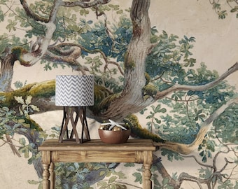Vintage Tree Wall Mural, Nature Branch Wallpaper, Vintage Botanical Decor
