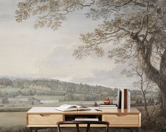 Vintage Scenic Wall Mural, Vintage Landscape Wall Mural, Vintage Rural Wallpaper, Wall décor, Nursery and room décor, Wall art