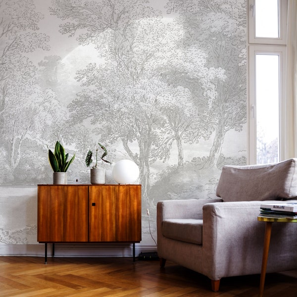 Vintage Landscape Wall Mural, Scenic Wall Mural, Vintage Rural Wallpaper, Wall décor, Nursery and room décor, Wall art