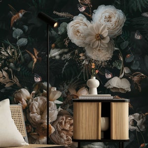 Spellbound Wall Mural, Moody Floral Wall Mural, Dark Floral Wallpaper, Dark Aesthetic Flowers Wallpaper, Nursery and room décor, Wall art
