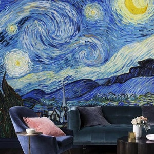 The Starry Night by Vincent Van Gogh Wall Mural Forest - Etsy