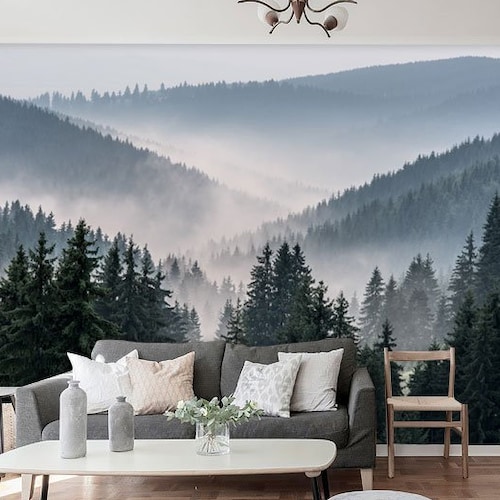 3D Mountain Forest 227 Door Mural