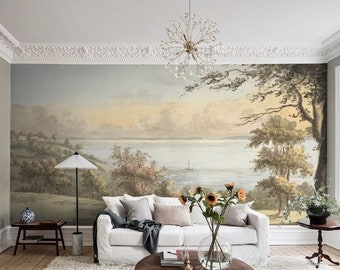 Harmony Landscape Wall Mural, Vintage Scenic Wallpaper, Hand-painted  Wallpaper, Art Wall Décor, Nursery and Room Décor, Wall Art 