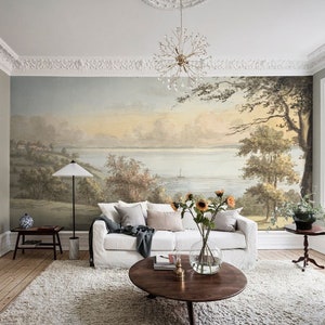 Harmony Landscape Wall Mural, Vintage Scenic Wallpaper, Hand-painted Wallpaper, Art Wall décor, Nursery and room décor, Wall art