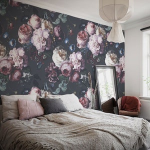Ethereal Blooms Wall Mural, Vintage Dark Floral Wallpaper, Peonies Wallpaper, Still Life Floral Wallpaper, Large-scale Floral Wallpaper