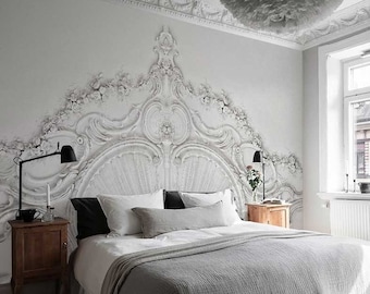 Venice Wall Mural, Luxury Vintage Molding Wall Mural, French Molding Wallpaper, White Decorative Wall Wallpaper, Nursery and room décor