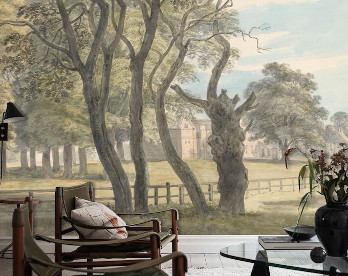 The Trees Garden Wall Mural, Vintage Tree Wallpaper, Panoramique ...
