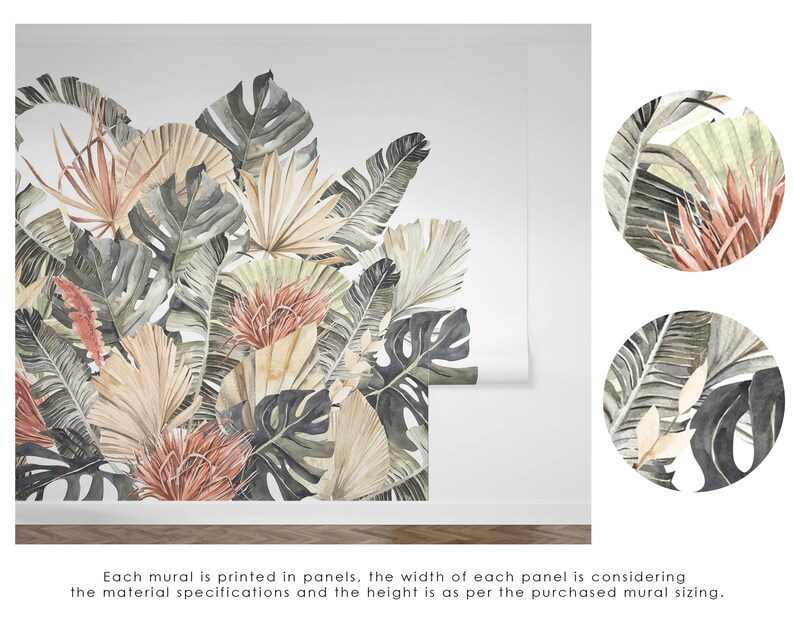 Tropical Bloom Wallpaper Tropical Leaf in Earthy Colors - Etsy