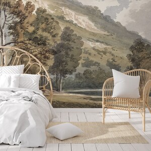 Antique Landscape Wall Mural, Vintage Scenic Wall Mural, Vintage ...