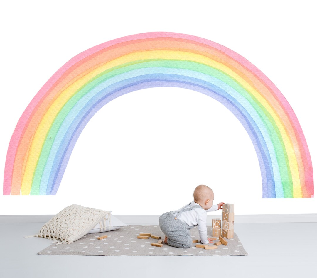 Watercolor Rainbow Wall Mural Colorful Rainbow Wall Mural Etsy