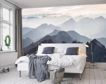 Mystical Mountains mural, Misty Mountain Shadow, Hazy Silhoutte Mountain mural, Wallpaper, Wall décor, Wall decal, Room décor, Wall art