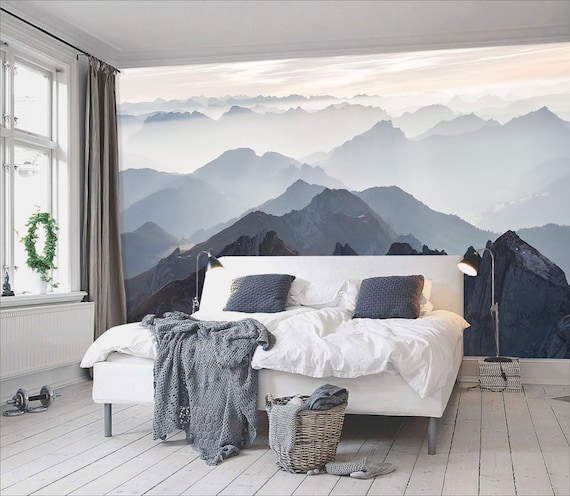 Mystical Mountains Mural Misty Mountain Shadow Hazy - Etsy