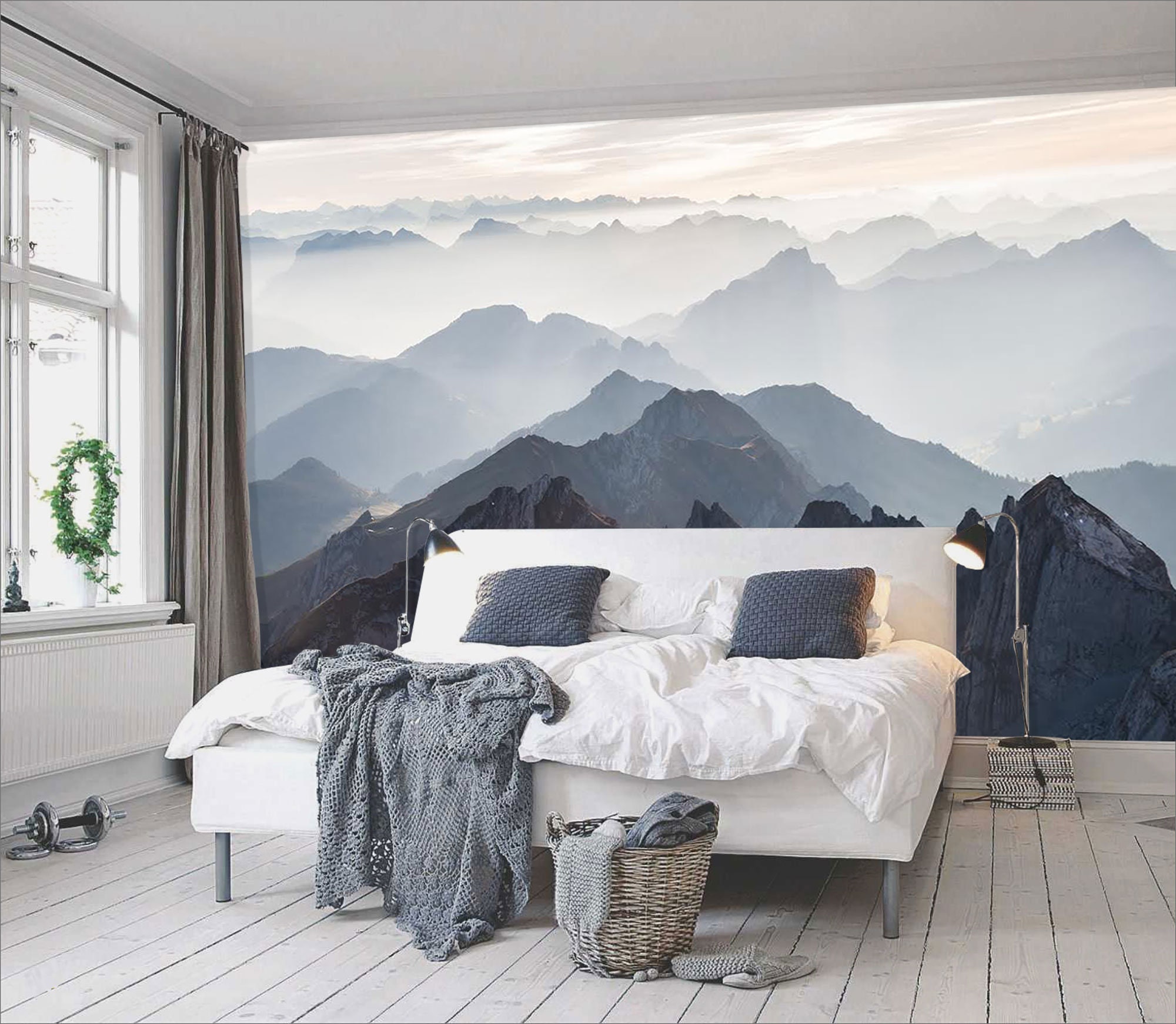 Mystical Mountains Mural Misty Mountain Shadow Hazy - Etsy