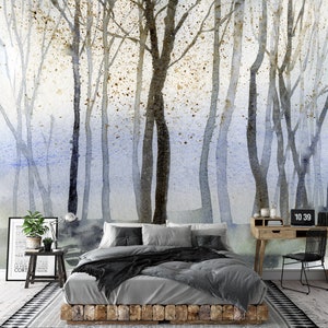 Into the Woodlands Wall Mural, The Enchanted Forest Wallpaper, Watercolor Magical Forest Wall décor, Nursery and room décor, Wall art
