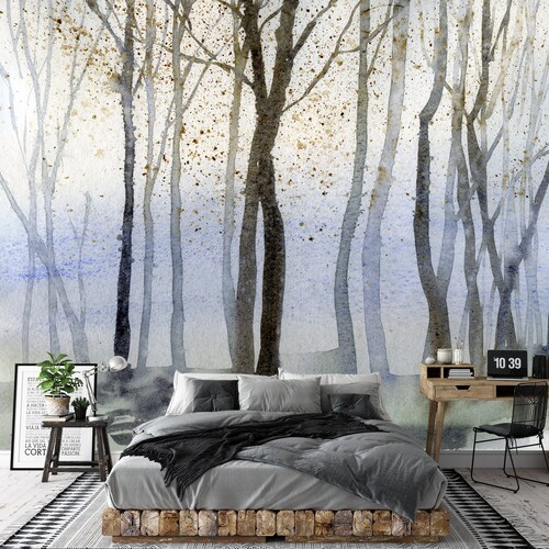 Watercolor Forest Mountain Wall Mural Enchanted Forest Mural Etsy