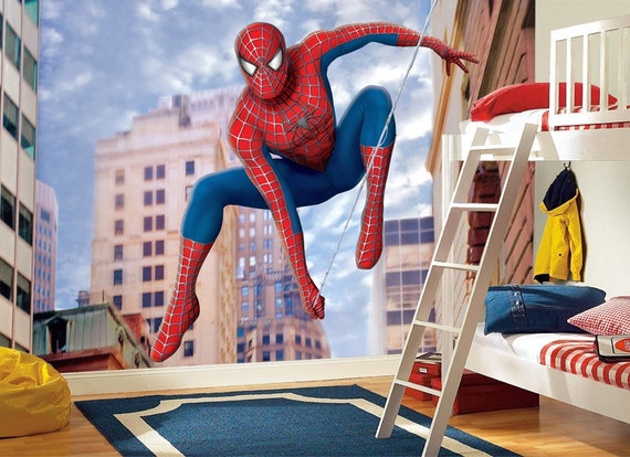 Spiderman 2 Wall Mural Spiderman Wallpaper Superhero Wallpaper Spider Man Wall Decor Wall Decal Nursery Decor Large Scale Wall Print