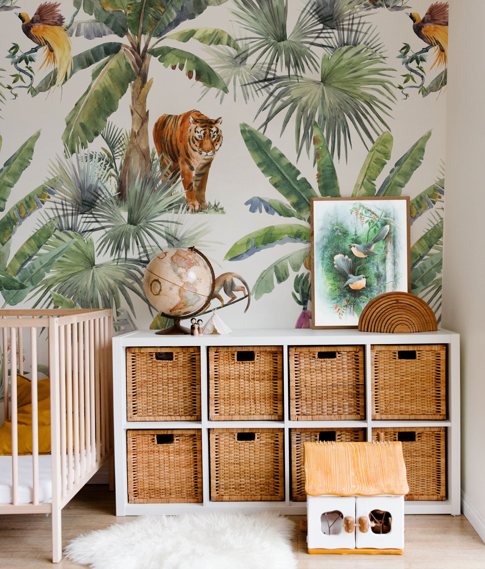 Watercolor Jungle Wallpaper, Tropical Jungle Wall Mural, Safari Animals ...
