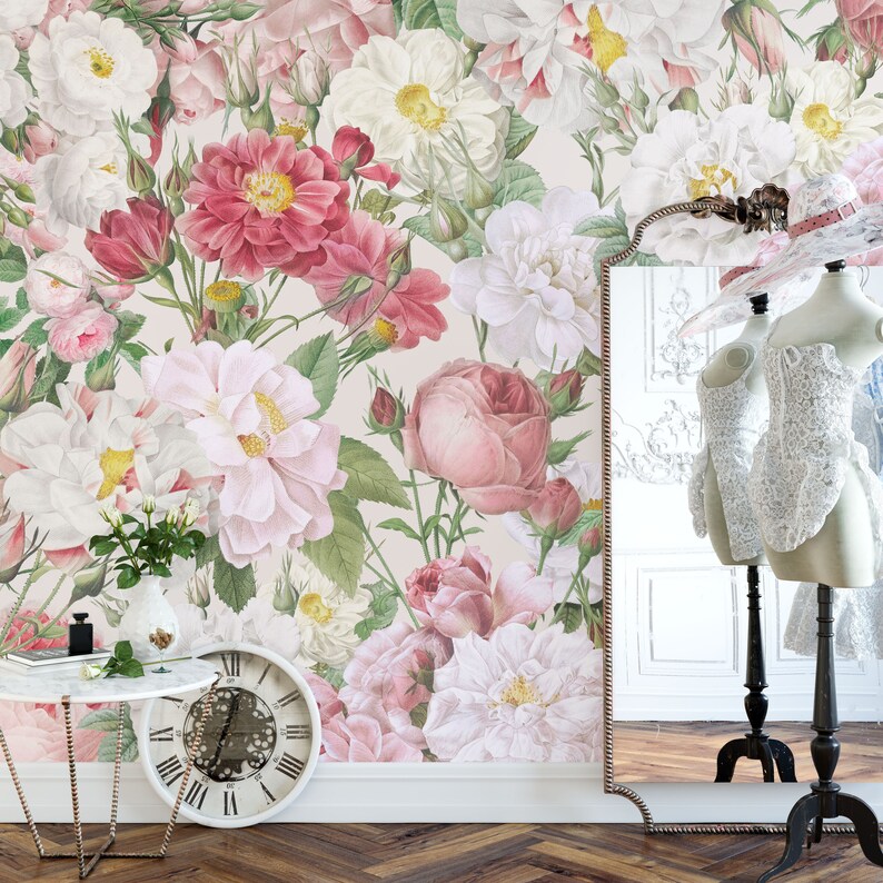Midsummer Wall Mural Vintage Floral Bloom Wallpaper Roses Etsy
