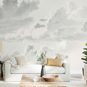 Décor mural bureau ciel, papier peint nuageux, papier peint ciel couleurs douces, décoration murale nuages, décoration pour chambre et chambre de bébé, art mural