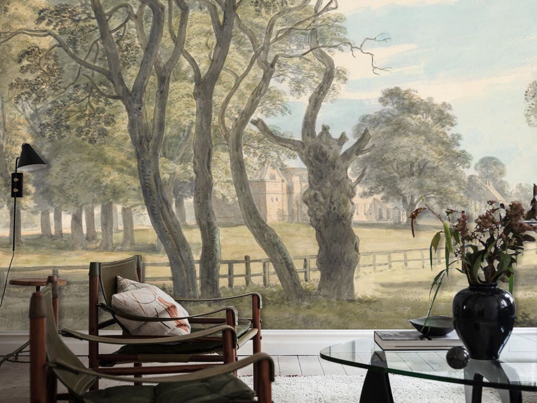 The Trees Garden Wall Mural, Vintage Tree Wallpaper, Panoramique ...