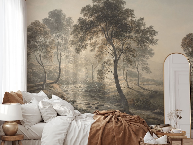 Vintage Landscape Wall Mural Vintage Wallpaper Hand-painted - Etsy