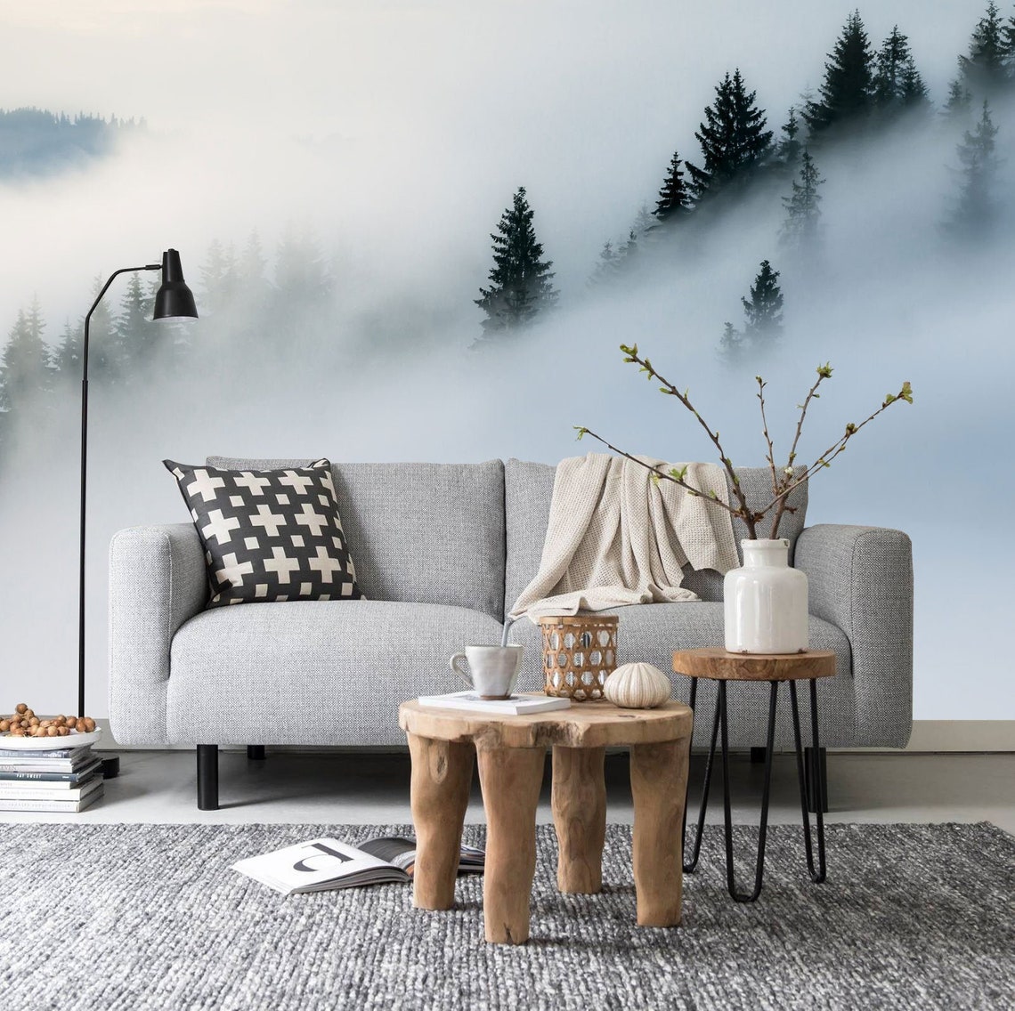 Mystical Forest Mountain Wall Mural Misty Forest Wallpaper - Etsy