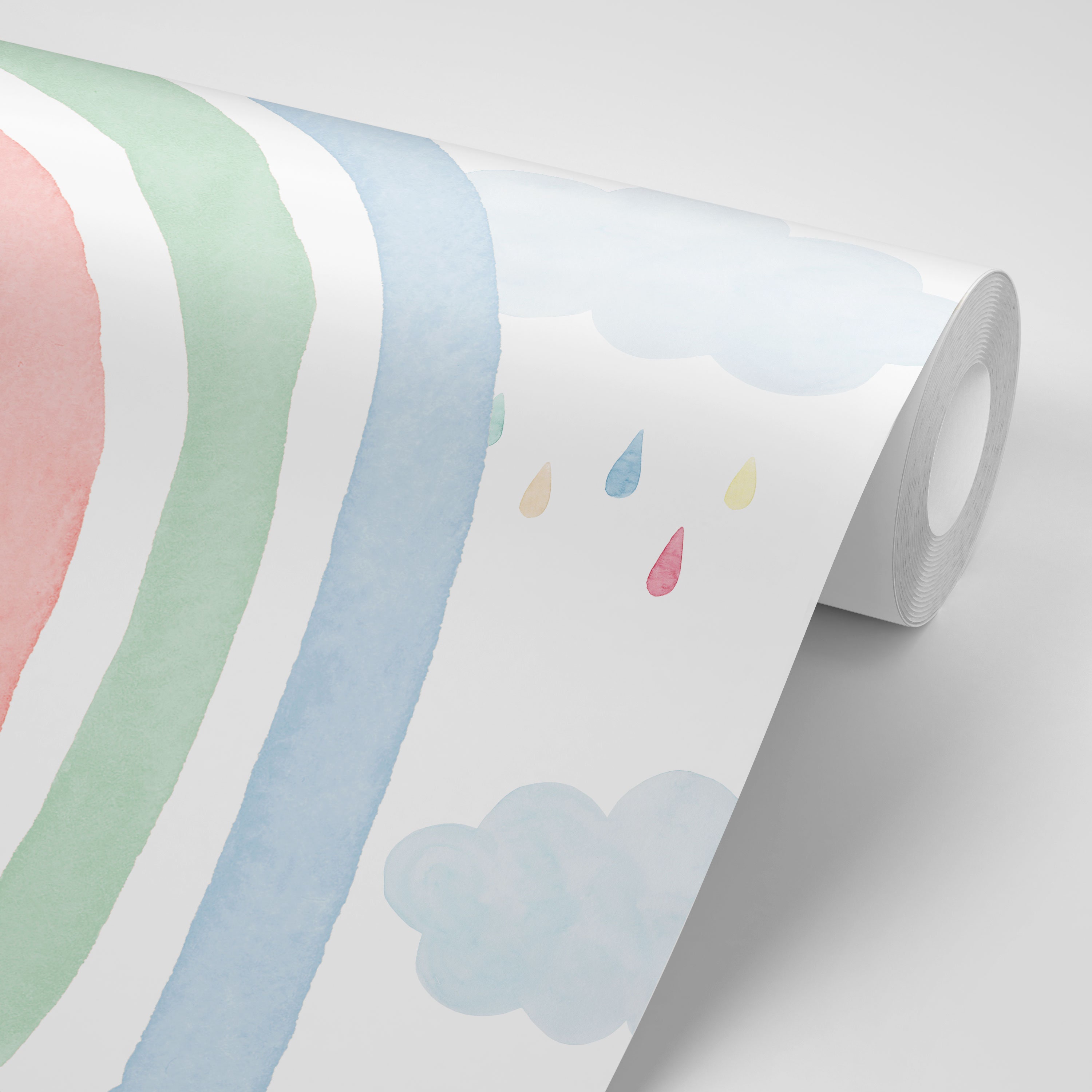 Watercolor Rainbow Wall Mural Colorful Rainbow and Raindrops Etsy