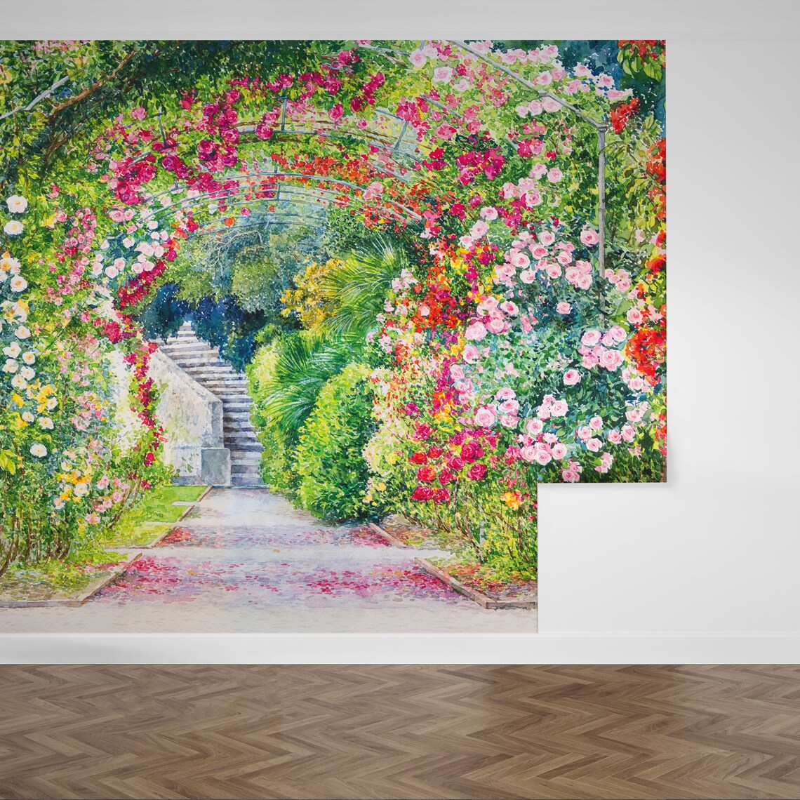The Secret Garden Wallpaper, Floral Garden Wall Mural, Watercolor Hand ...