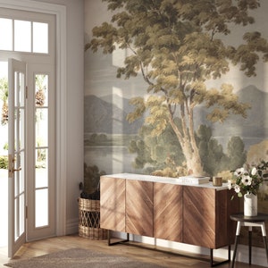 Peaceful Vintage Scenic Wall Mural, Vintage Landscape Wall Mural, Vintage Tree Wallpaper, Wall décor, Nursery and room décor