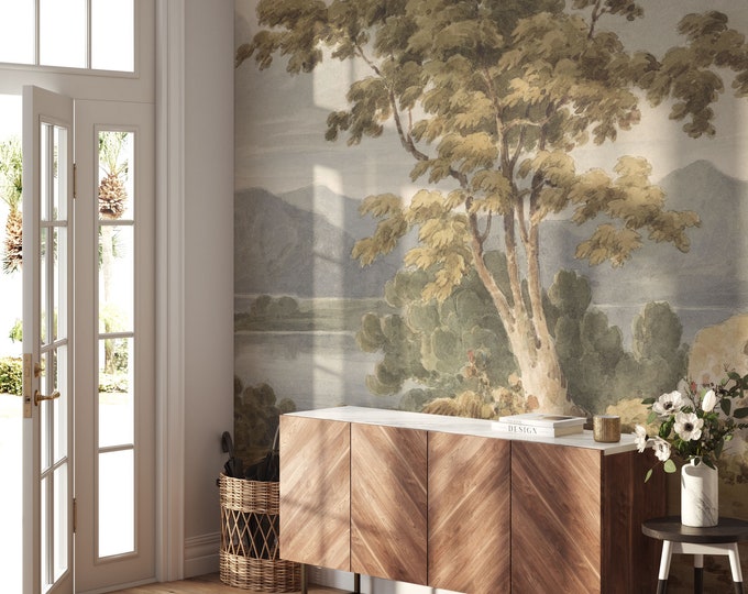 Peaceful Vintage Scenic Wall Mural, Vintage Landscape Wall Mural ...