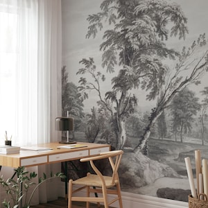 The Everlasting Landscape Wall Mural, Scenic Wall Mural, Vintage Landscape Wall Mural, Vintage Trees Wallpaper, Wall décor, Room décor