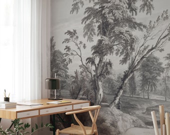 The Everlasting Landscape Wall Mural, Scenic Wall Mural, Vintage Landscape Wall Mural, Vintage Trees Wallpaper, Wall décor, Room décor