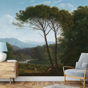 Italian Landscape #2 Wall Mural, Forest Mountain Wallpaper, Forest Wallpaper, Vintage Forest Oil Painting Wallpaper, Nursery and room décor