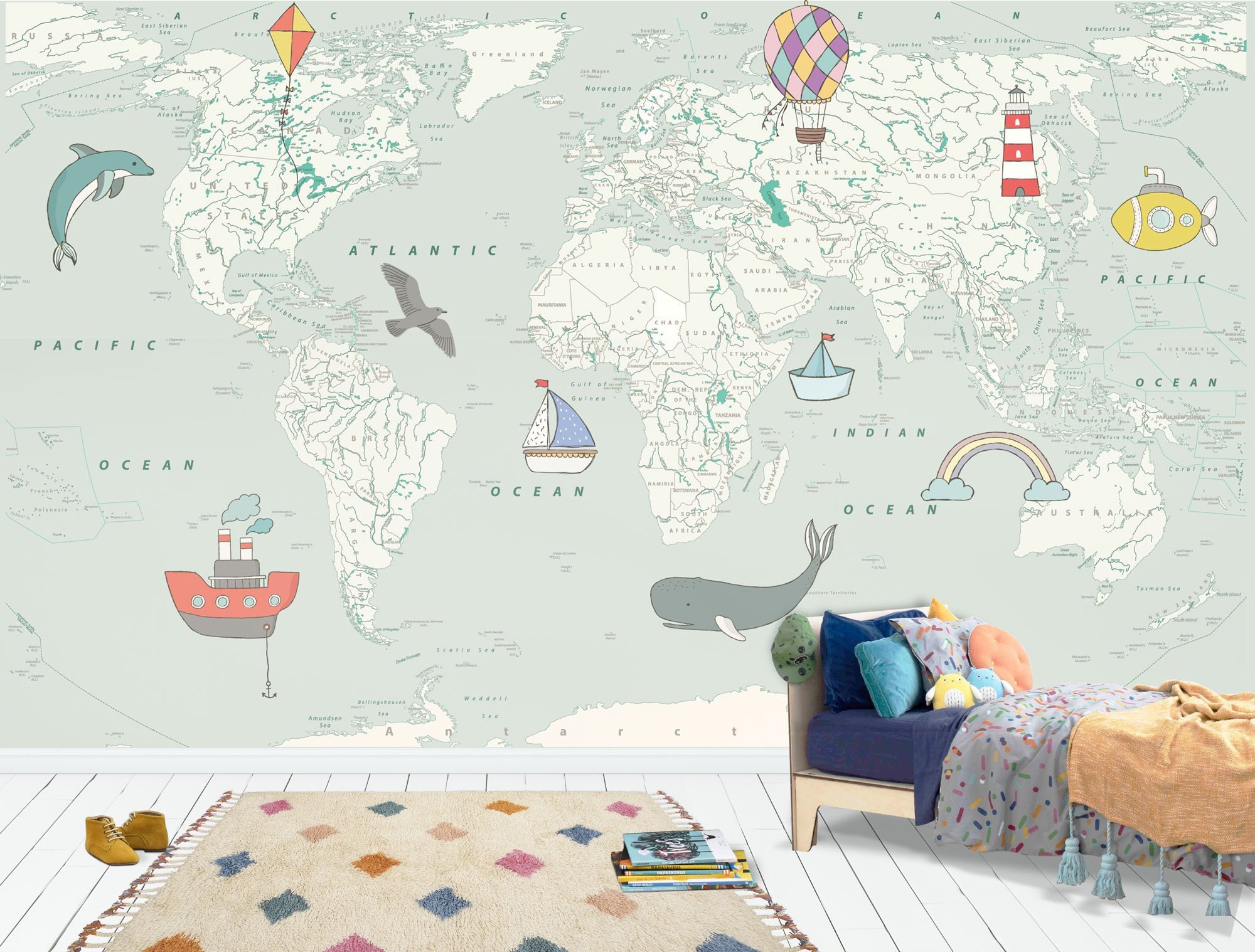 Beautiful Children World Map Wall Mural, Detailed Children World Map ...