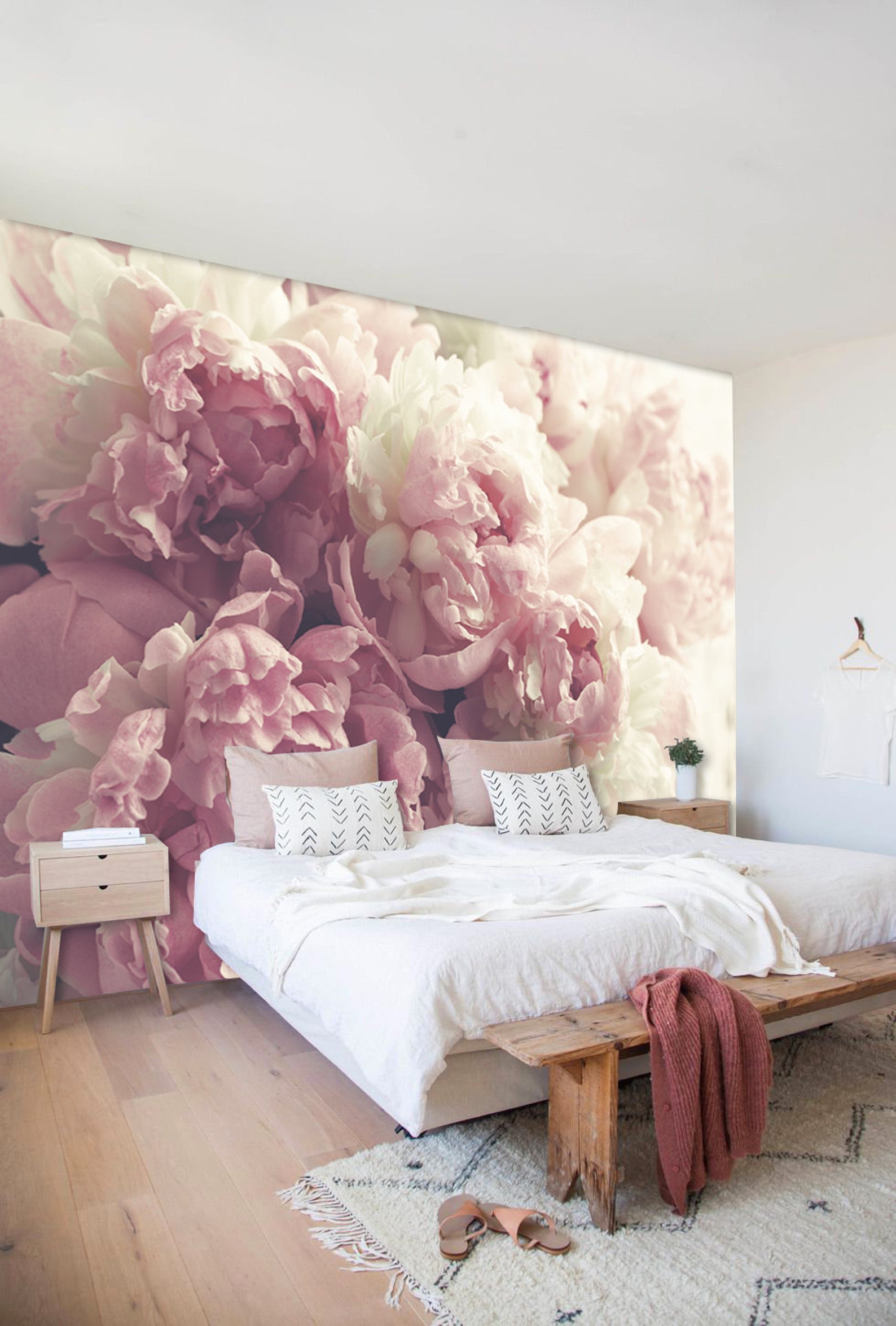 Peony - Floral Wall Mural in Pale Pink and Off-white, Peony Roses ...