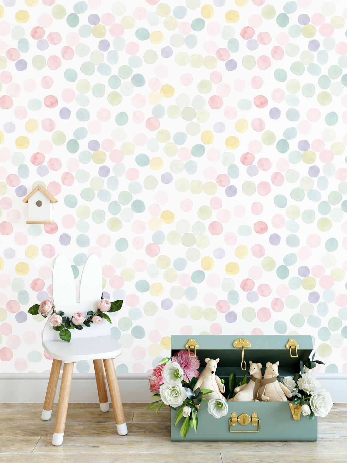 Watercolor Rainbow Dots Wall Mural Rainbow Spots Wallpaper Etsy
