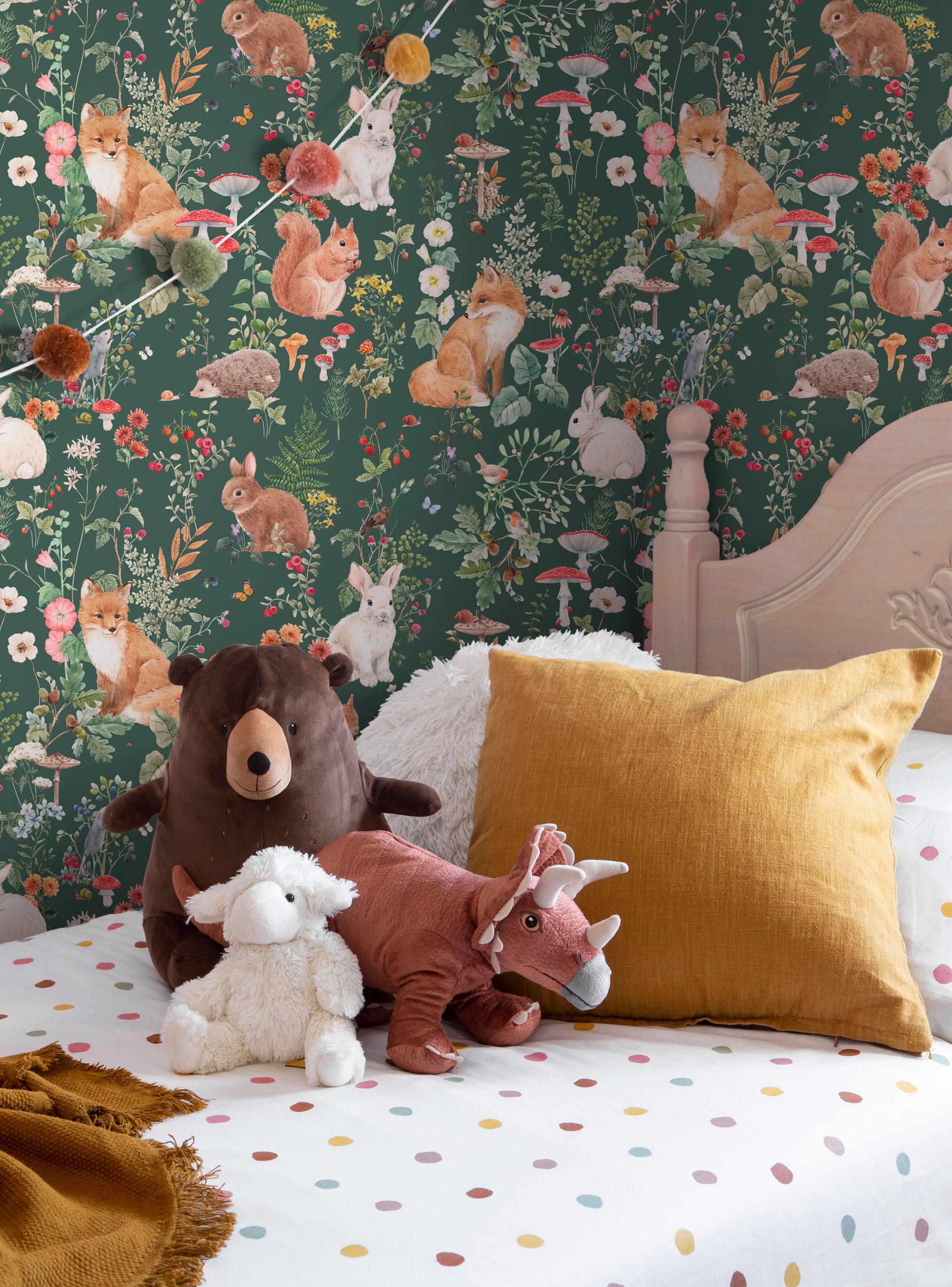 Woodland Animals Wallpaper, Whimsical Forest Nursery Mural, Storybook ...
