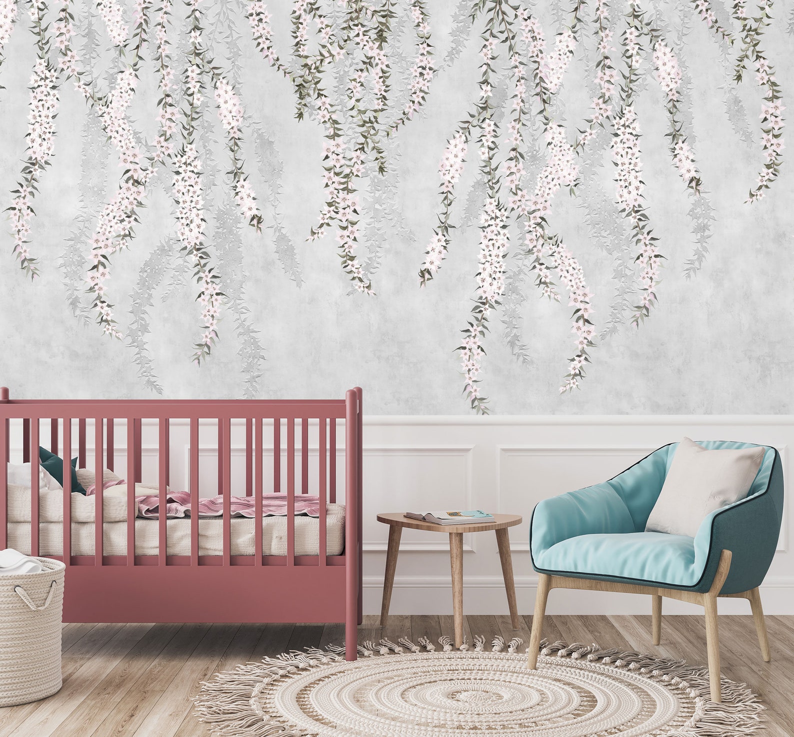 Blush Hanging Gardens Wall Mural Blush and Grey Wall Mural | Etsy