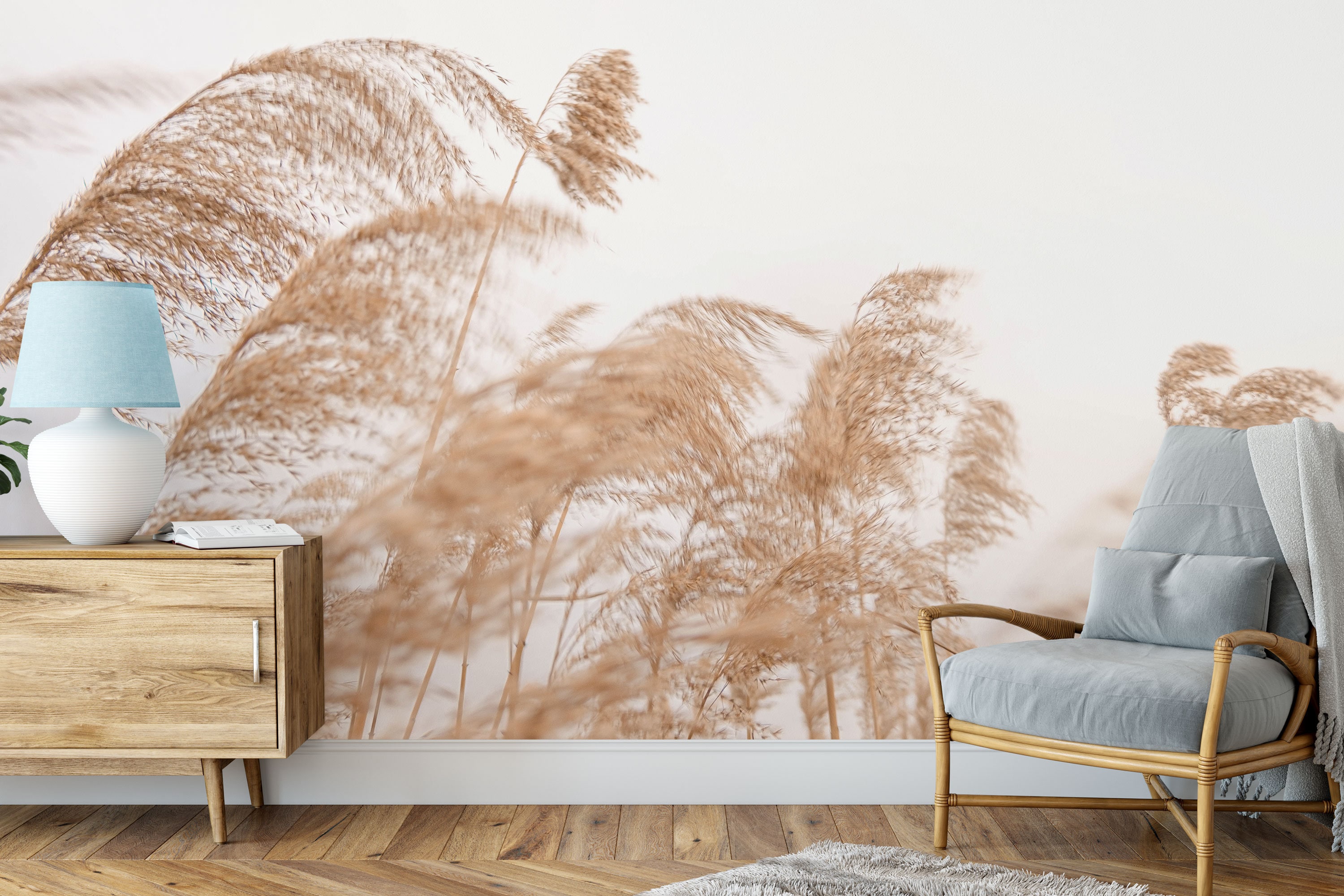 Pampas Grass Pattern Wallpaper / Nude Wheat Boho Wall Decor / 