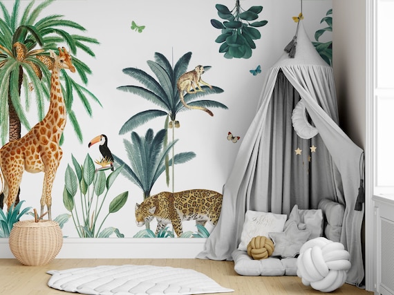 Tropical Jungle Wallpaper Jungle Wall Mural Safari Animals Etsy Ireland