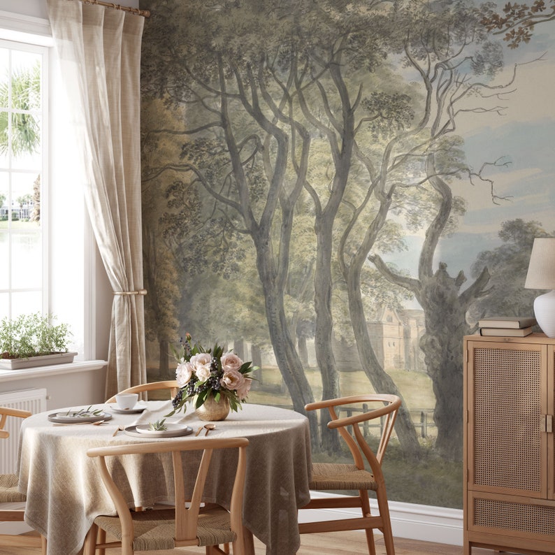 The Trees Garden Wall Mural, Vintage Tree Wallpaper, Panoramique ...