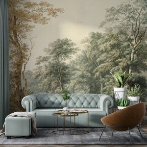 Vintage Scenic Wall Mural, Vintage Forest Scene Wall Mural, Vintage Landscape Wallpaper, Art Wall décor, Nursery and room décor, Wall art