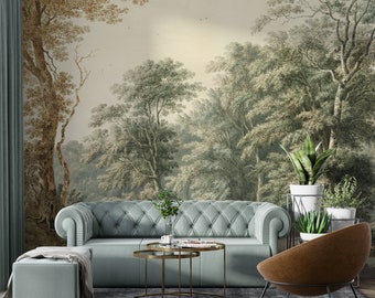 Vintage Scenic Wall Mural, Vintage Forest Scene Wall Mural, Vintage Landscape Wallpaper, Art Wall décor, Nursery and room décor, Wall art