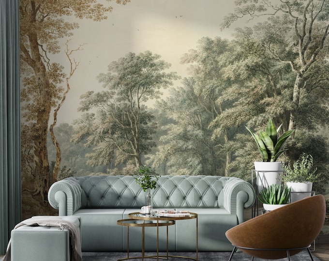 Vintage Scenic Wall Mural, Vintage Forest Scene Wall Mural, Vintage ...