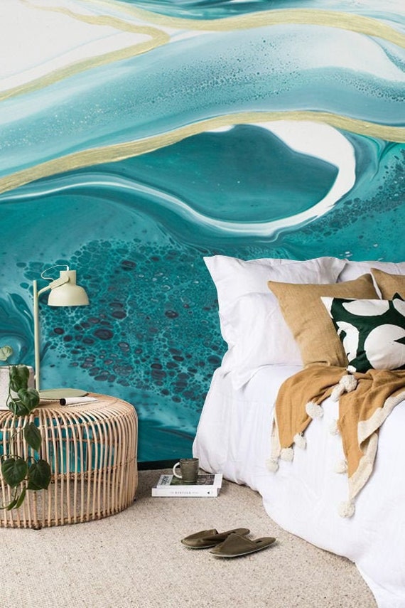 Aquamarine Color Fabric, Wallpaper and Home Decor