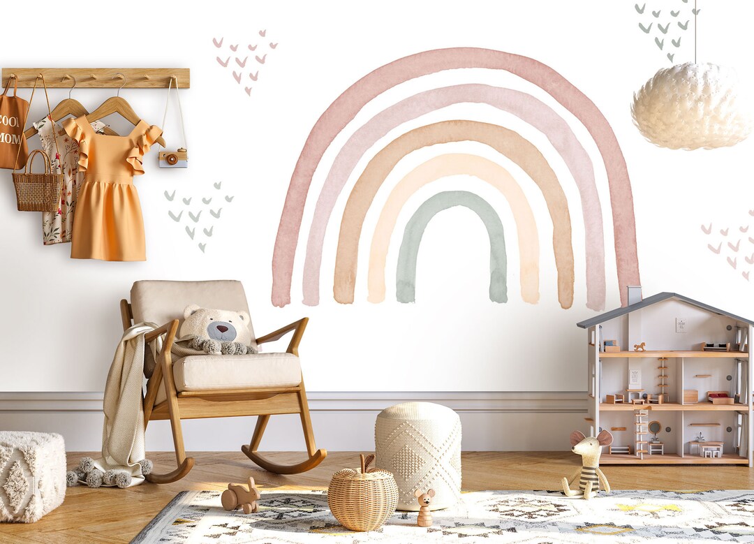 Watercolor Rainbow in Earthy Tones Wall Mural, Boho Rainbow Wall Mural ...