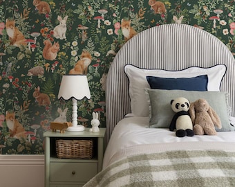 Woodland Animals Wallpaper, Whimsical Forest Nursery Mural, Storybook Animal Wallpaper, Kids Room Decor, Woodland Nursery Wallpaper, K311