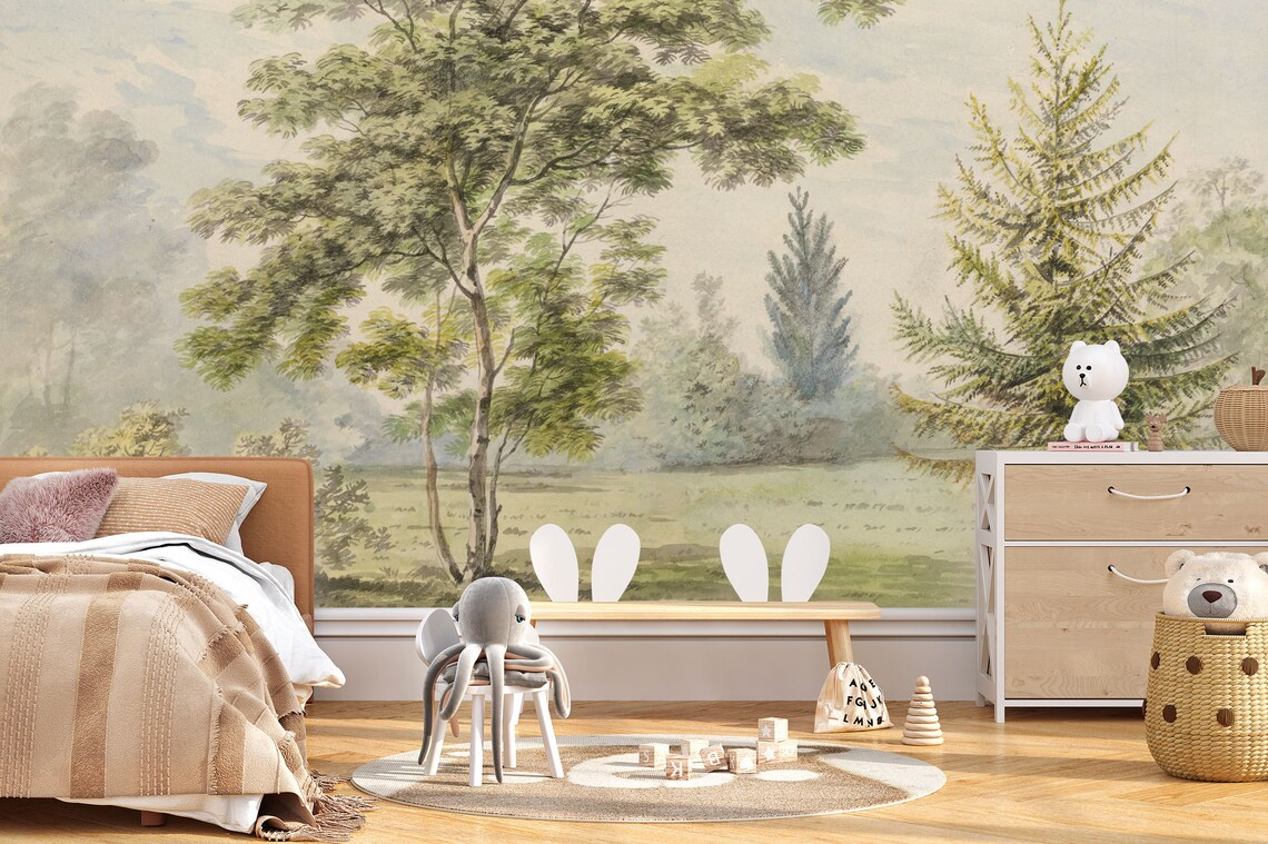 Vintage Forest Scene Wall Mural Scenic Wall Mural Vintage - Etsy