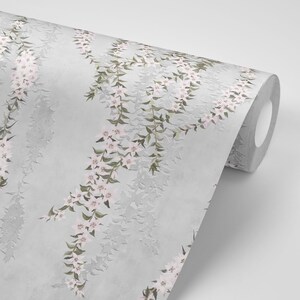 Blush Hanging Gardens Wall Mural, Blush and Grey Wall Mural, Floral ...